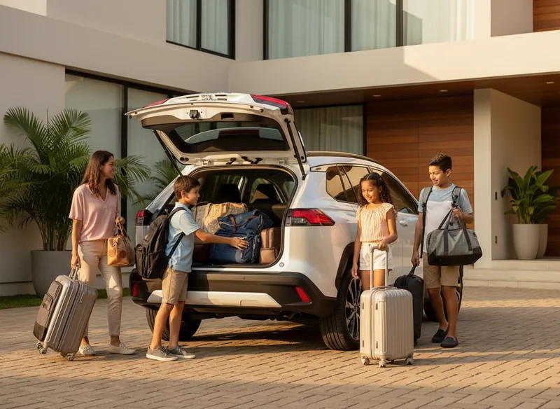 Familia cargando la maleta del Toyota Corolla Cross Elite Familia cargando la maleta del Toyota Corolla Cross Elite