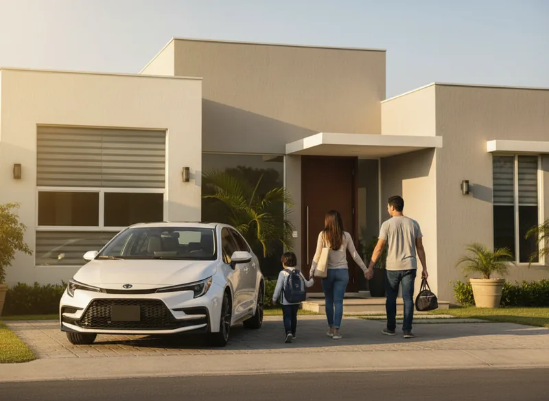Familia venezolana con su Toyota Corolla Levin frente a su casa