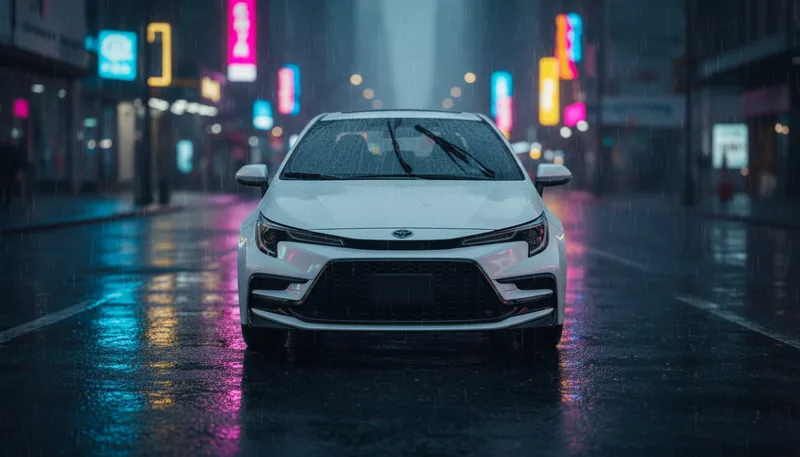 Toyota Corolla Levin bajo la lluvia de noche
