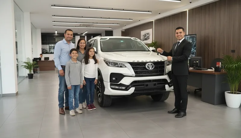 Familia venezolana recibiendo las llaves de su Toyota Fortuner en TOYO VE