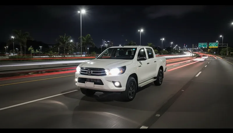 Toyota Hilux SR5 de noche en la autopista cerca de Valencia Toyota Hilux SR5 de noche en la autopista cerca de Valencia
